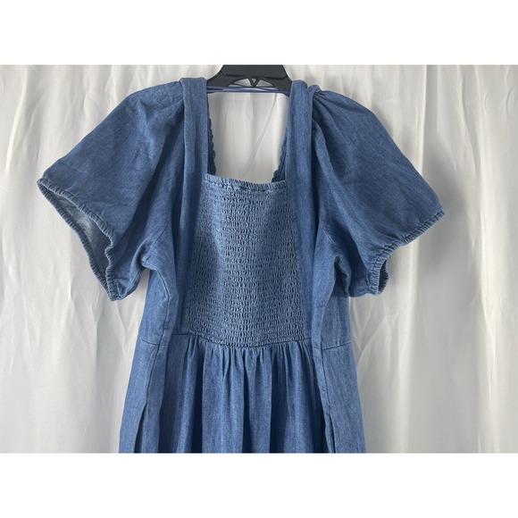 Old Navy Puff Sleeve Chambray Denim Dress XXL Prairie Western Cottage Cowgirl - Picture 8 of 13